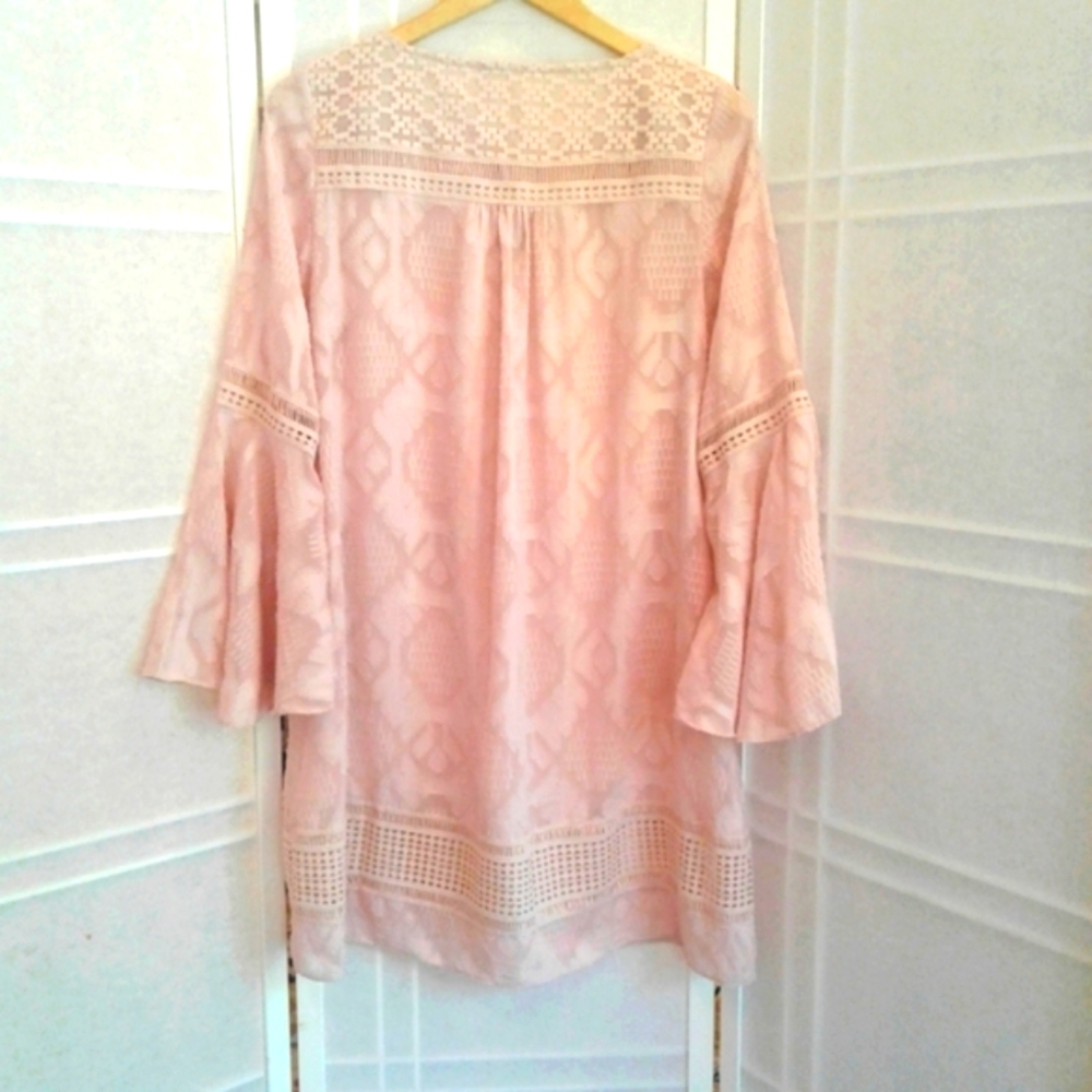 Anthropologie floreat  light pink Boho dress with Lace and Bell Sleeves - Picture 3 of 8